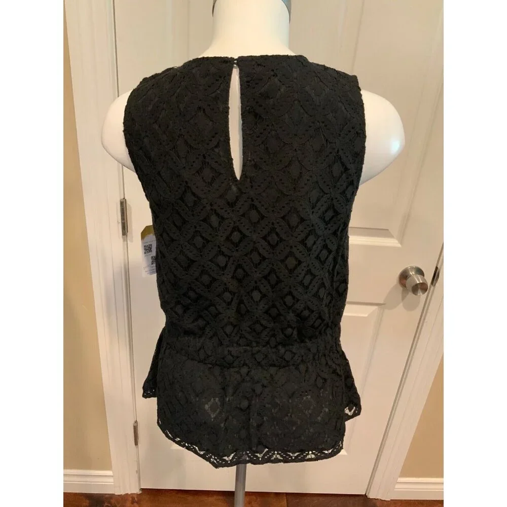 Michael Michael Kors Black Floral Lace Peplum Tank Top, Size Small